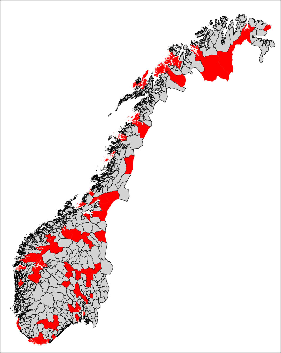 Figur 1: Beliggenheten til de kommunene som inngår i analysen.