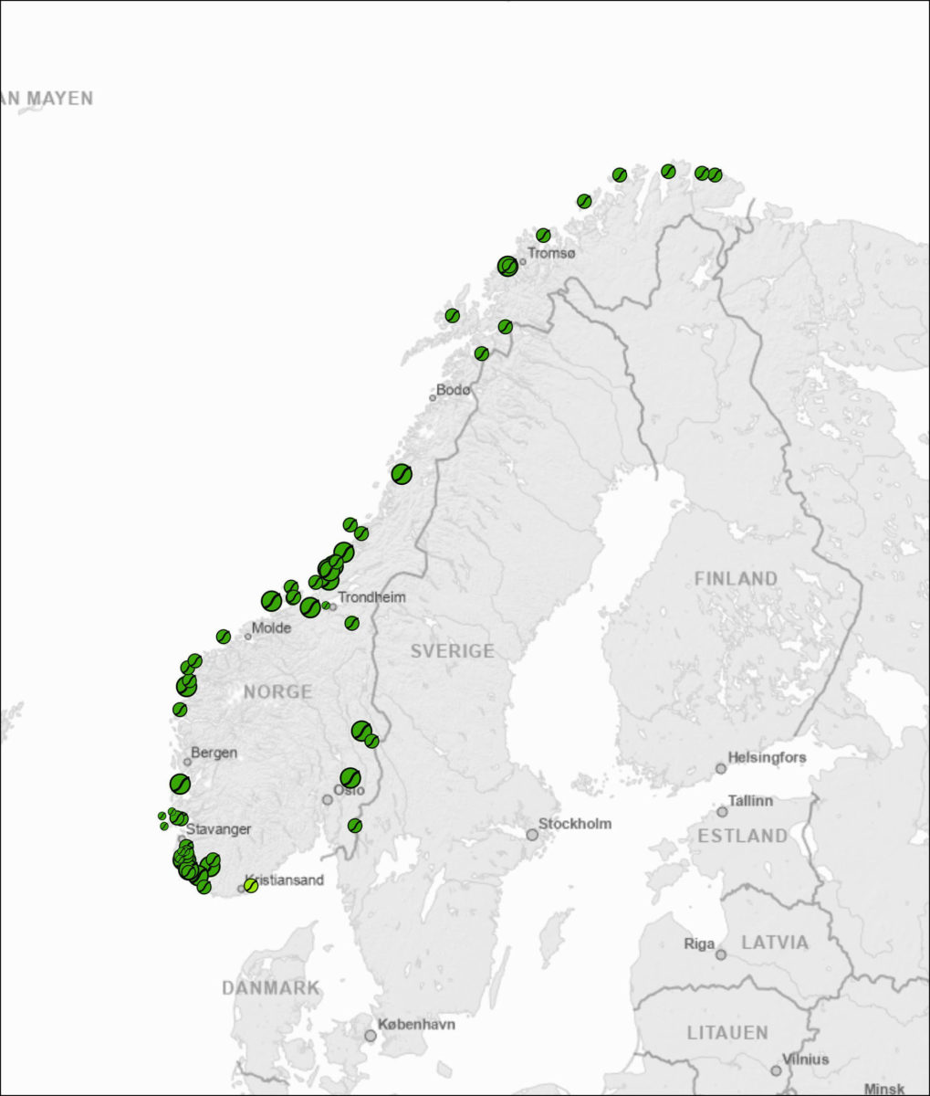 Figur 1: Oversikt over alle vindkraftverk i Norge.